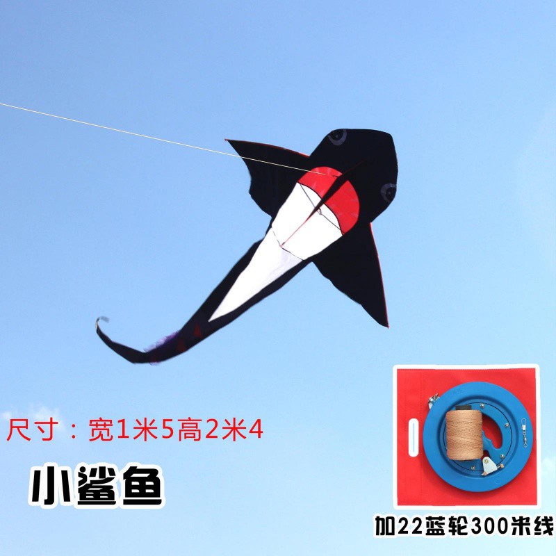 潍坊风筝 大型大鲨鱼风筝 儿童卡通风筝正品 带线轮 微风易飞创意 三维工匠 大鲨鱼双摇把28白轮1000米高清大图