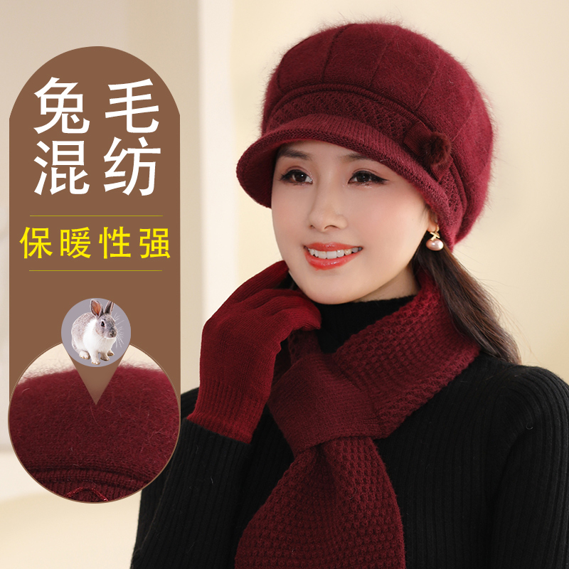 妈妈帽子女中老年人女士冬天老人奶奶老太太加绒加厚保暖毛线保高清大图