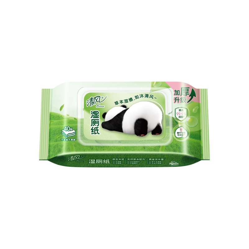 清风 草本1层湿厕纸 40片6包一箱 纸品 私处清洁湿纸巾 可搭配卷纸卫生纸使用 BWB40WE6X
