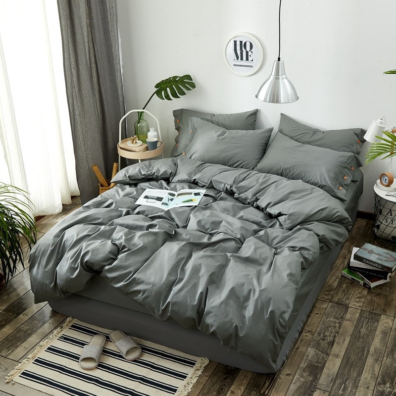 美帮汇四件套全棉全棉粉色200230 双人被套床单三件套宿舍学生简约 晶钻灰 1.2米床三件套/被套适合150*200cm被子