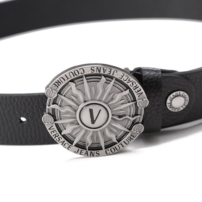 范思哲versacejeanscouture男士粒面皮革复古可裁剪板扣式皮带腰带72y