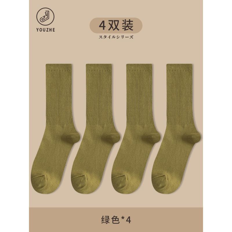 纯色袜子女中筒袜春秋款ins潮纯棉黑色长袜长筒堆堆袜女秋冬日系