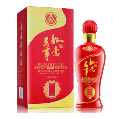 五粮液出品 万事如意酒 中国红 52度 500ml 单瓶装 浓香型白酒