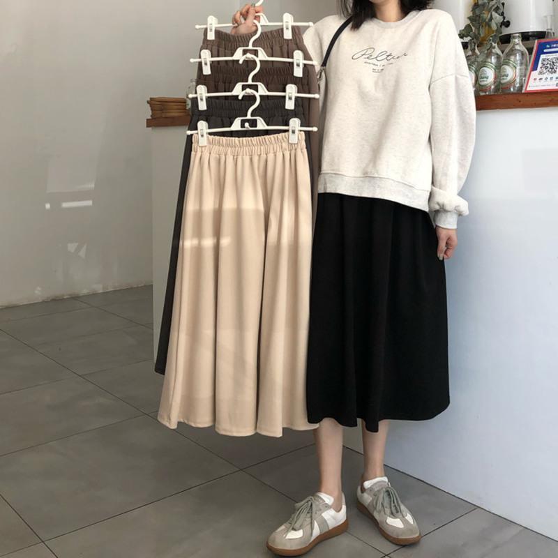 苏芈黑色半身裙春装女学生中长款a字裙洋气显瘦高腰长裙遮胯包臀裙子