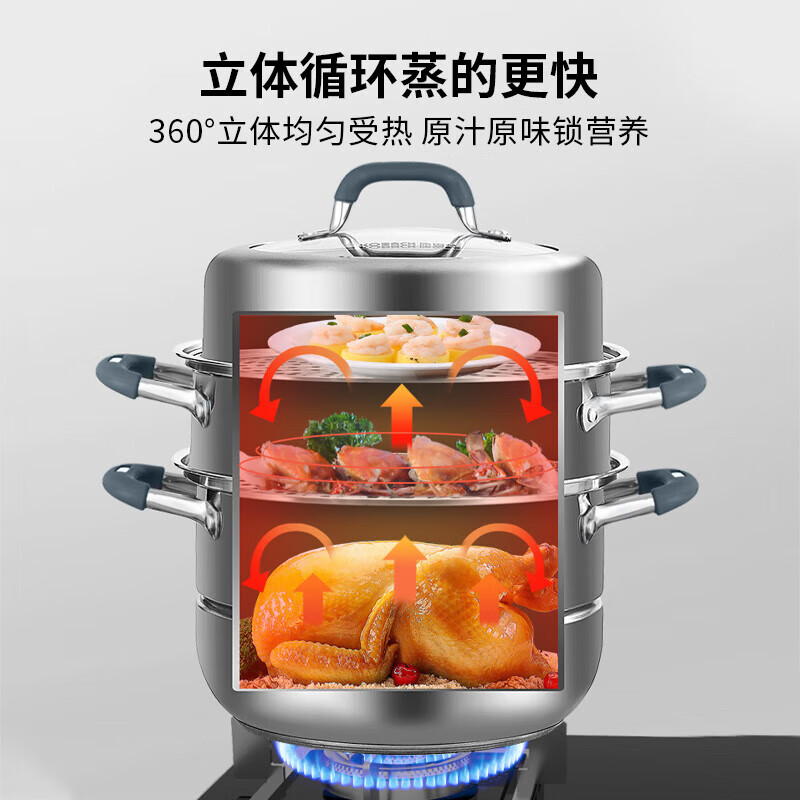 康巴赫 蒸健康三层防烫蒸锅28cm KGO-Z28S高清大图