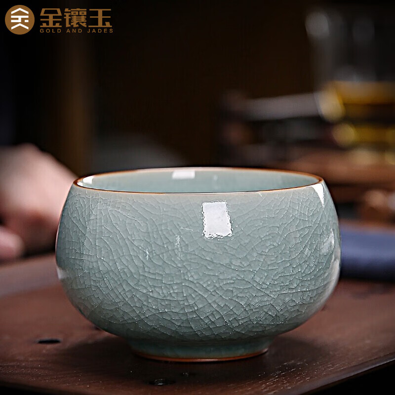 金镶玉 陈文德冰片汝窑主人杯 秘色汝窑可养茶杯陶瓷主人杯茶具 容量100ml 口径7.8cm