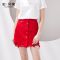 拉夏贝尔拉贝缇红色牛仔半身裙女装夏季新款高腰a字裙春秋流
