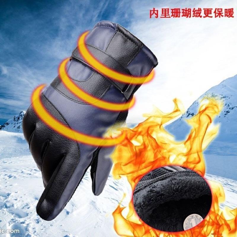 黑色布款（赠礼品） *皮手套冬季男摩托车骑行电动车冬天骑车加绒加厚保暖手套加棉手
