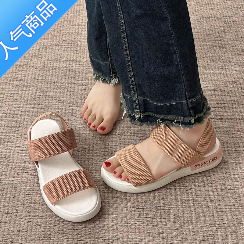 SUNTEK运动凉鞋女夏平底2023新款软底百搭时装休闲罗马仙女风厚底沙滩鞋高清大图