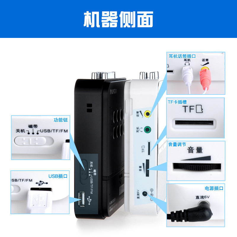 熊猫(PANDA)F-390F390复读机正品磁带播放机u盘mp3儿童小学初中生英语学习插卡录音机便携式跟读随身听 白色