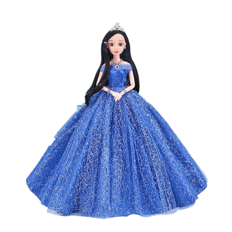 巴芘比娃娃婚纱衣服会说话换装礼盒音乐洋娃娃公主儿童女孩玩具 蓝色