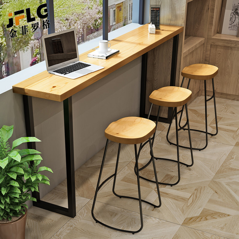 金菲罗格实木吧台桌家用阳台靠墙长桌铁艺吧台桌椅 单桌180*40*105板厚5CM