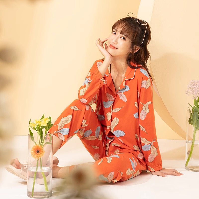 浪莎睡衣女夏季纯棉长袖2025新款春秋薄款简约可外穿家居服套装Z居高清大图