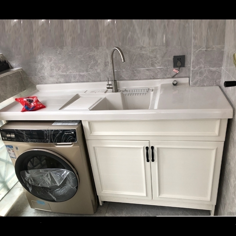 太空铝洗衣机柜一体古达阳台带搓衣板洗衣池槽浴室柜组合伴侣切角定做