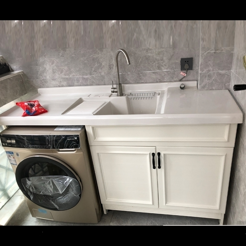 太空铝洗衣机柜一体古达阳台带搓衣板洗衣池槽浴室柜组合伴侣切角定做