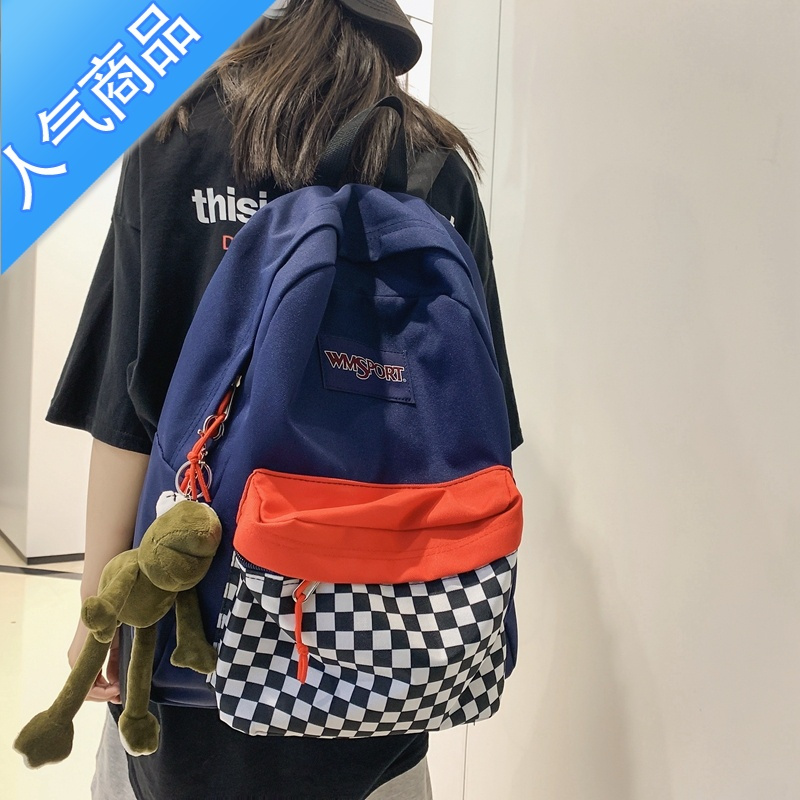 封后书包女韩国ins文艺潮牌棋盘格子双肩包森系初中生高中大学生背包书包学生