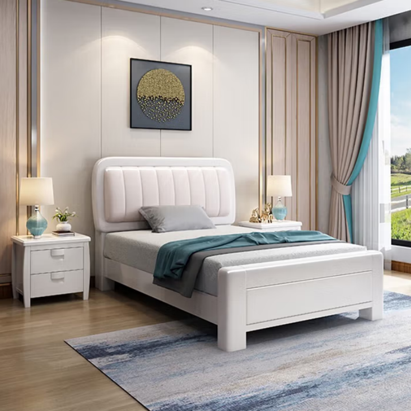 汝至单人床 实木青少年酒店民宿公寓卧室软包床 床+床头柜*1+天丝乳 胶棕垫 1.2*2米气压款高清大图