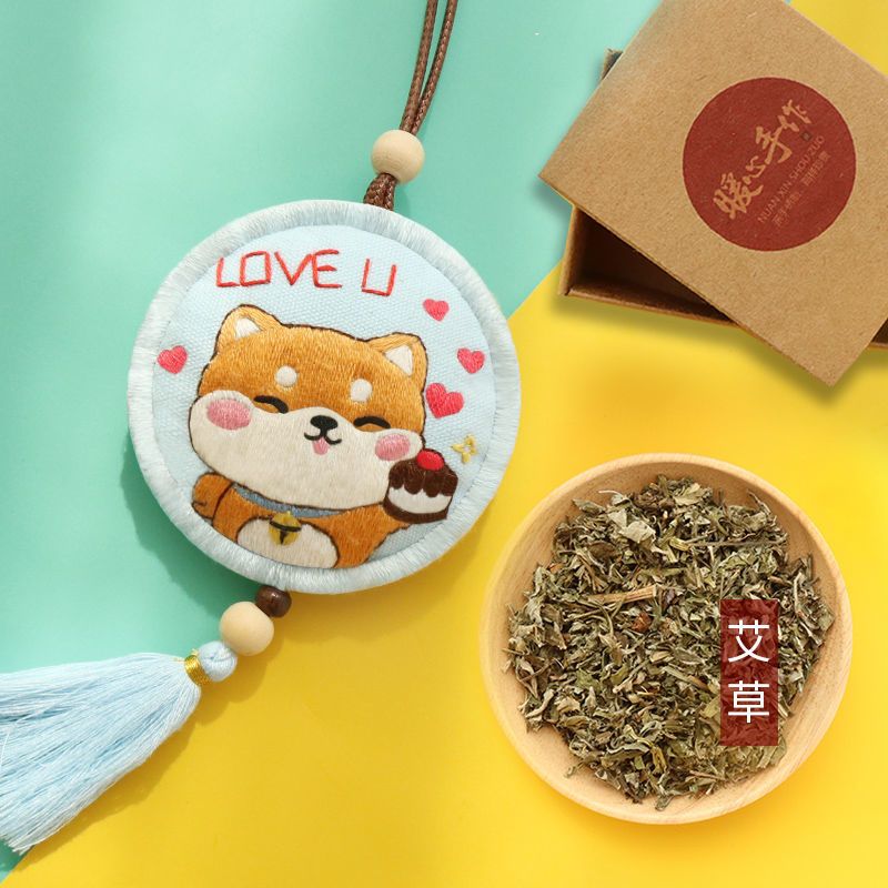 蛋糕柴犬圆形绣绷香料盒平安符刺绣diy材料包手工制作情侣香囊荷包