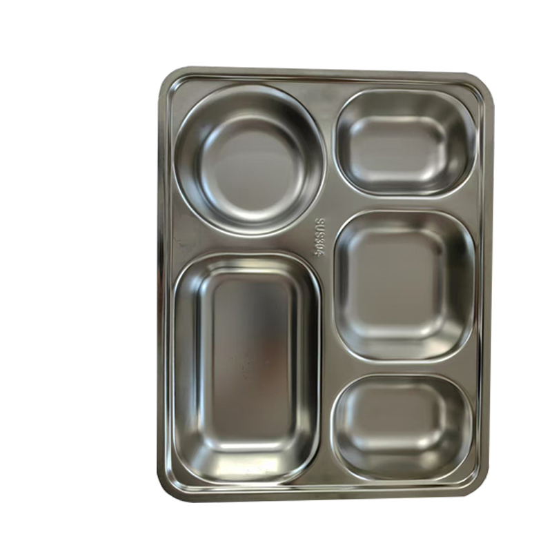 炯毅 餐盘成人分格不锈钢快餐盘食堂餐盘学生餐盒自助打饭盘快餐盘 304不锈钢餐盘 深五格 个