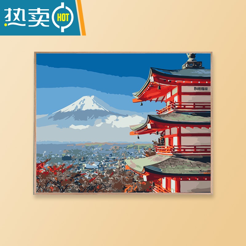 敬平《富士樱花》 数字油画diy填充手工画画填色油彩画手绘涂装饰挂画装饰画高清大图