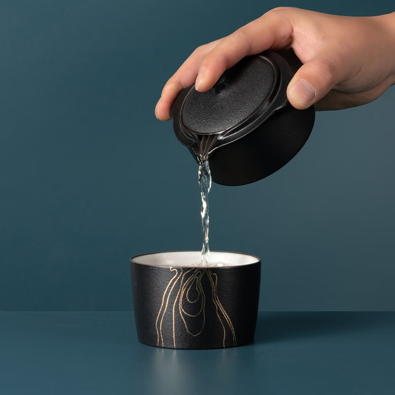 万仟堂(Edenus)茶杯 时来运转快客杯便携茶具一壶一杯旅行杯 Q 黑铁釉