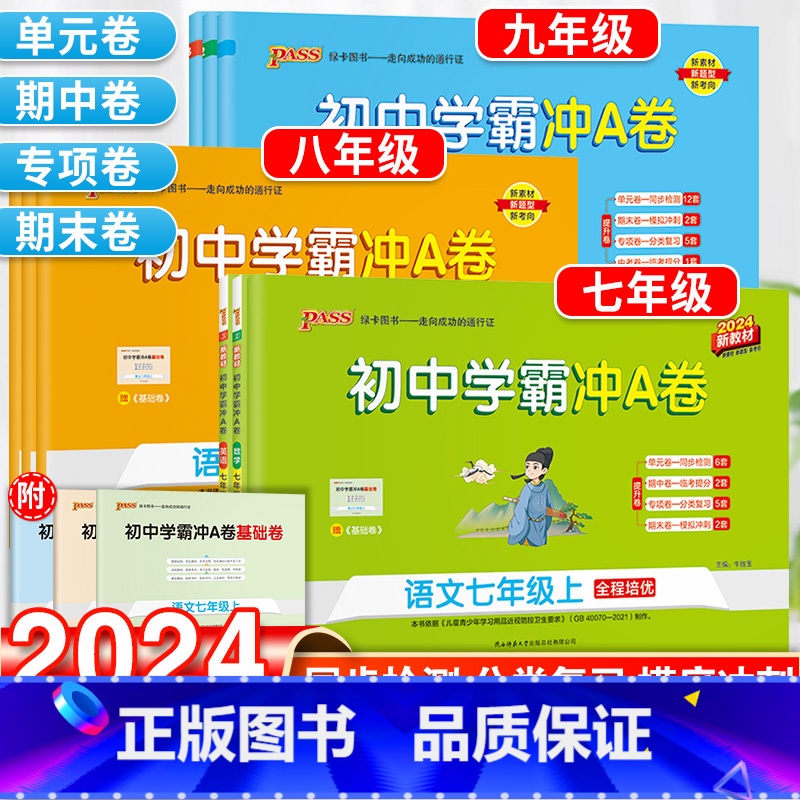 语文·人教版 九年级/初中三年级 [正版]2024初中学霸冲A卷语文数学英语物理化学七八九年级试卷测试卷全套初一二三同步