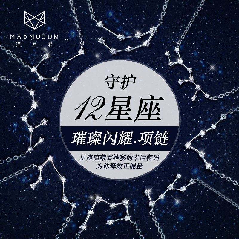 纯银12十二星座项链女锁骨链双子座坠简约学生闺蜜女友生日礼物送女朋友七夕情人节礼物