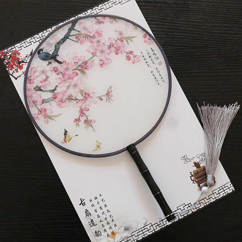 古风团扇宫扇古典汉服圆扇手工真丝半透明宫扇木柄广场舞蹈团扇子