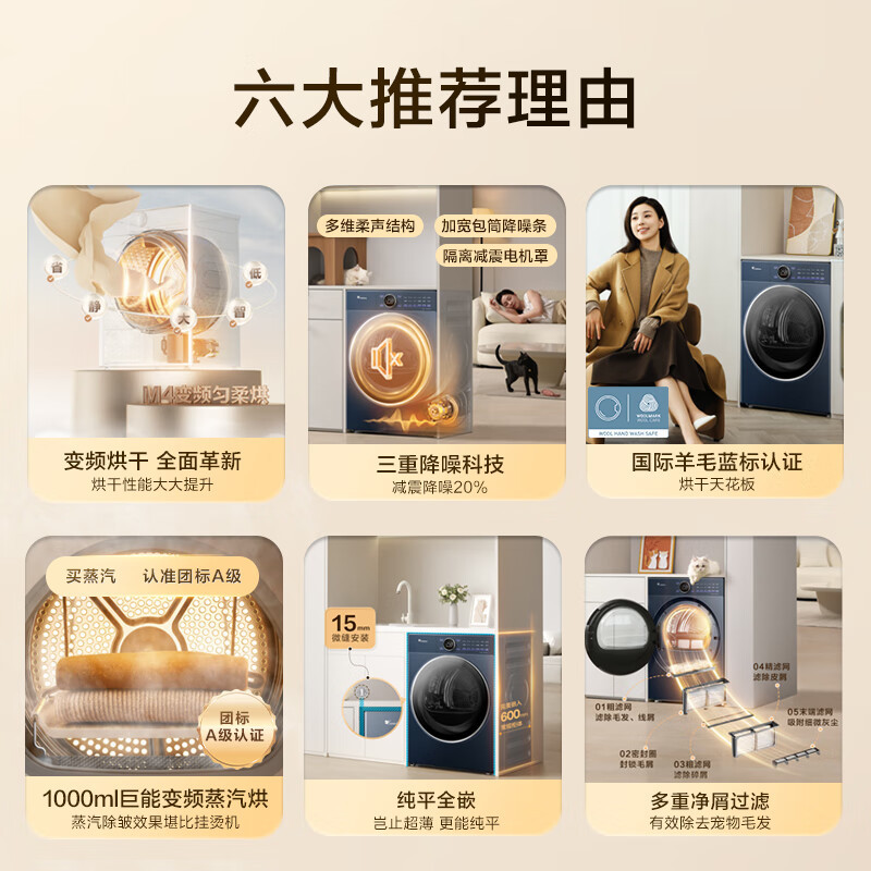 小天鹅(LittleSwan)10公斤热泵烘干机 变频电机 羊毛蓝标 蒸汽烘[小乌梅2.0高奢版]TH10VE60高清大图