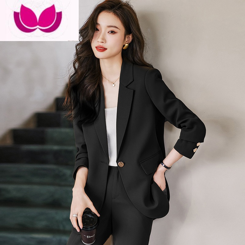 七斓黑色西装套装女2023新款小个子职业气质女范休闲小西服外套