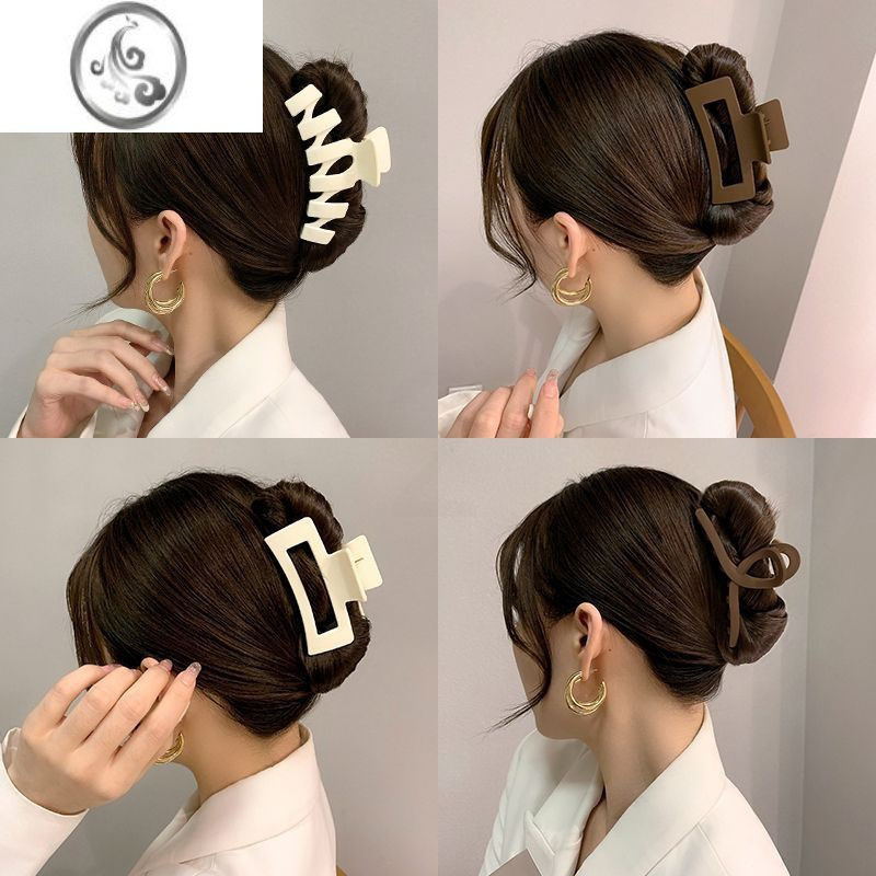 jimi奶咖色简约鲨鱼夹发夹女后脑勺盘发抓夹大号塑料头发夹子头饰发卡