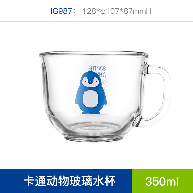 Glasslock韩国进口玻璃水杯可爱卡通图案马克杯带把手透明杯子办公室果汁杯冷水杯350ml高清大图