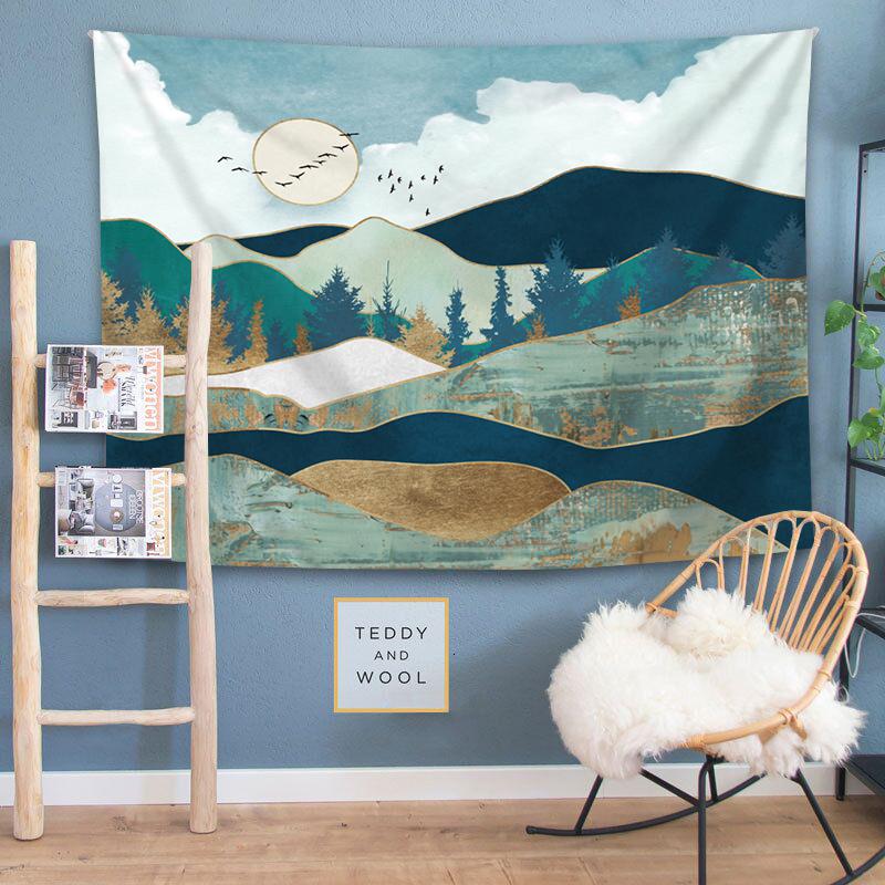 美帮汇复古森林山形床头卧室墙壁挂毯INS北欧装饰挂布壁画背景布 图二 150高*200宽高清大图