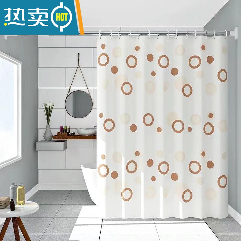 敬平浴室免打孔加厚防水浴帘布卫生间隔断浴帘保暖门帘子窗帘挂帘 1咖啡圈 单帘宽150*180高送环无杆