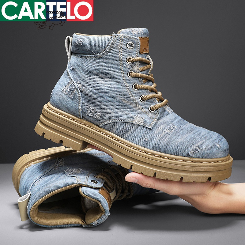 [线下专柜同款]卡帝乐鳄鱼(CARTELO)新款牛仔布高帮马丁鞋靴休闲鞋男鞋板鞋