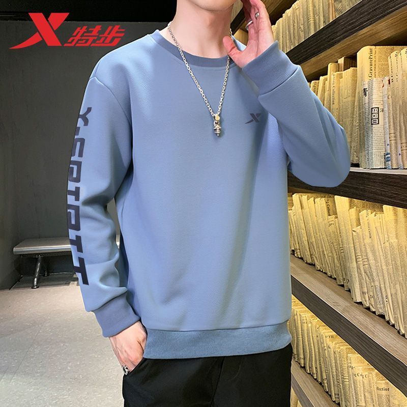 特步运动卫衣男2022秋季新款圆领宽松长袖卫衣上衣T恤男士运动服休闲男装运动上衣套头衫卫衣