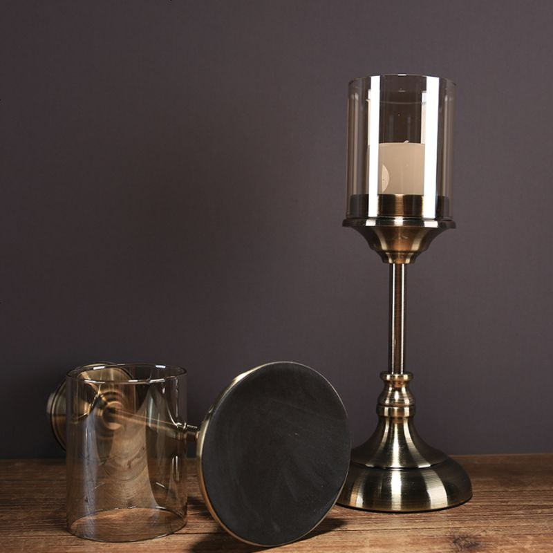 简约美式餐桌样板房软装饰品摆件新年烛光晚餐道具水晶金属蜡烛台