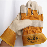 华创 电焊机械加工钳工劳保隔热焊工手套 黄布一层深色全掌 12副/件