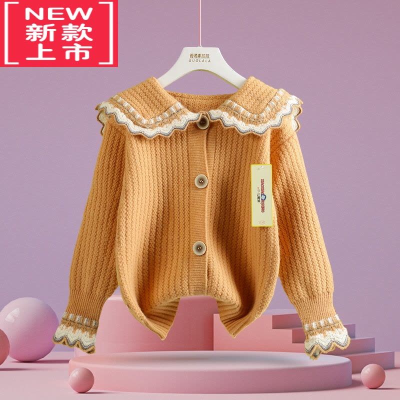 可莉允2022秋冬季新款女童红毛衣开衫洋气娃娃领针织外套儿童中大童春装图片