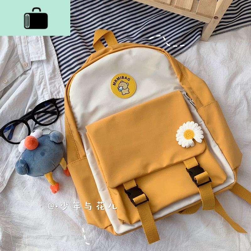 日系原宿小清新韩版ins可爱少女chic双肩包中学生背包森系书包女NEWLAKE 黄色