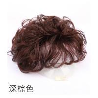 [假发]深棕色 真发补发片假发女短卷发隐形无痕遮盖白发蓬松自然头顶卷发片逼真