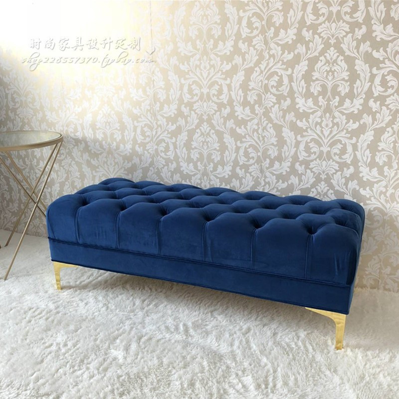 森美人美式床尾凳沙发凳长条凳卧室衣帽间换鞋脚踏北欧商场服装店丝绒布 160*45*40宝蓝色 默认尺寸