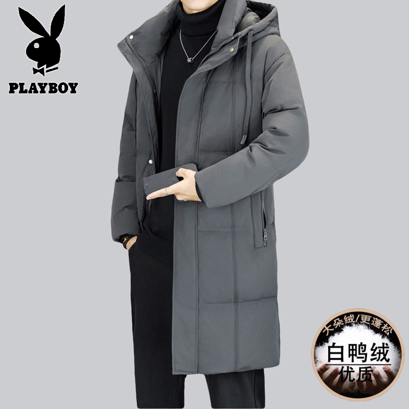 花花公子新款高品质冬季新款户外防寒服三防连帽中长款羽绒服男装夹克外套高清大图