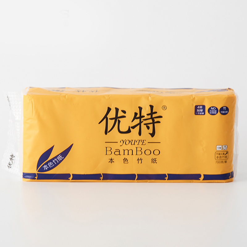 优特本色不漂白竹浆纸四层有芯卷筒纸卫生纸厕纸纸巾10粒(无芯)700g