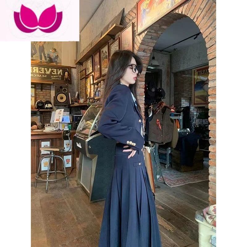 七斓韩系学院风jk制服西装套装女早春季显瘦西服外套百褶裙时尚三件套图片