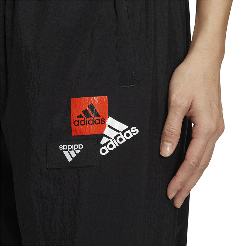 adidas SS22休闲收口梭织Logo运动长裤 女款 秋季 黑色 HM5292