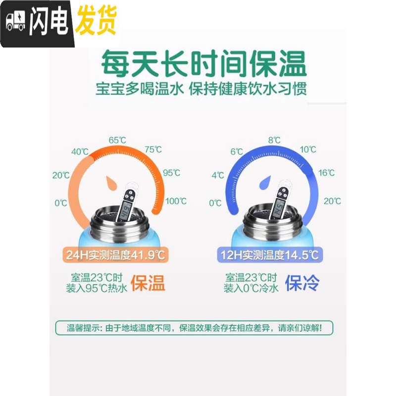 三维工匠儿童保温杯便携带吸管两用学生宝宝水杯子男女大容量保温水壶 蓝威龙(316内胆感温款一杯三盖)高清大图