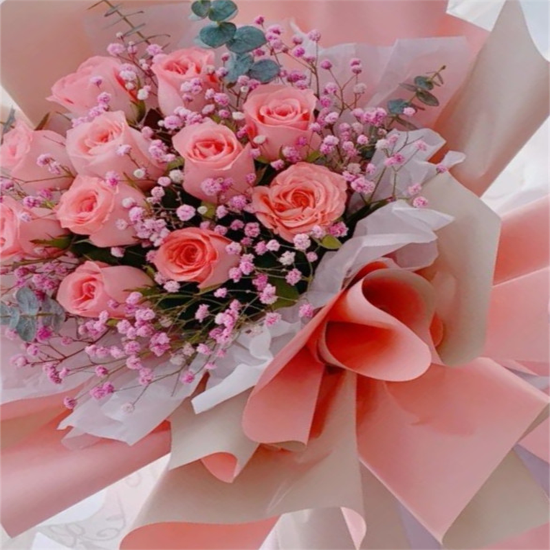 鲜花11朵粉玫瑰混搭满天星花束送爱人送闺蜜全国同城北京上海广州深圳