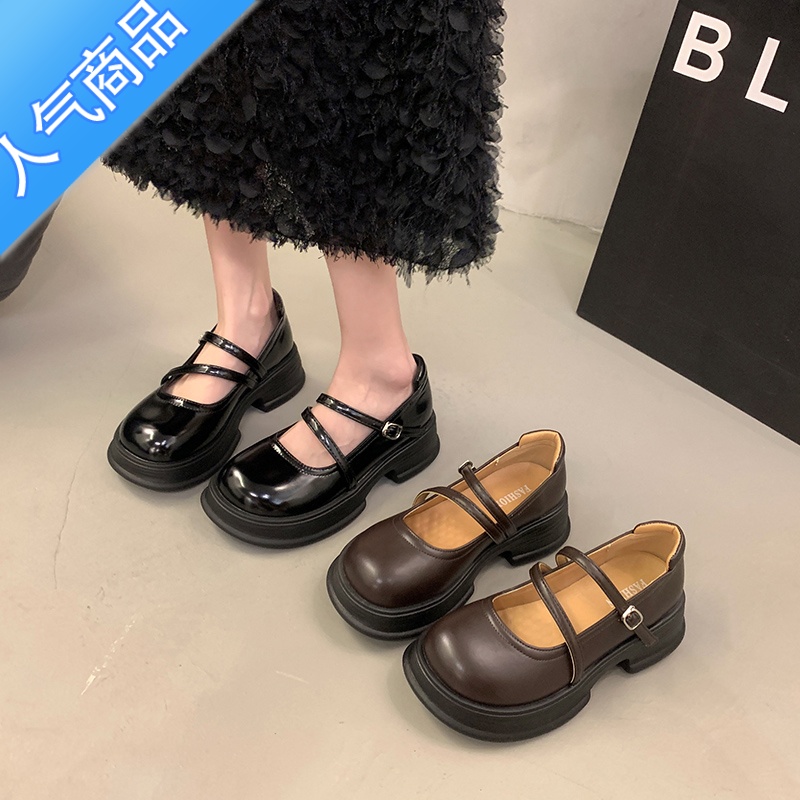 SUNTEK玛丽珍小皮鞋女夏季2023新款粗跟温柔风配裙子单鞋法式乐福鞋春秋高清大图