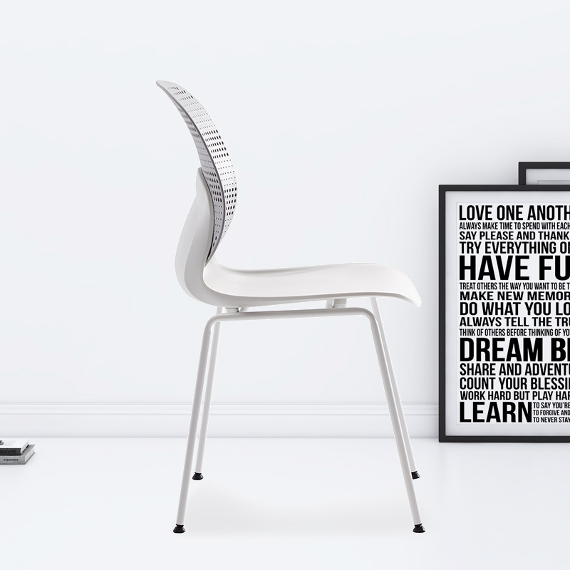 臻远ZY-7830 简约休闲办公椅轻奢铁艺靠背椅 灰背白座高清大图